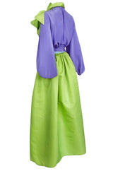 Spring 1978 Bill Blass Crisp Bright Green Silk Taffeta Skirt & Purple Silk Top Dress Set