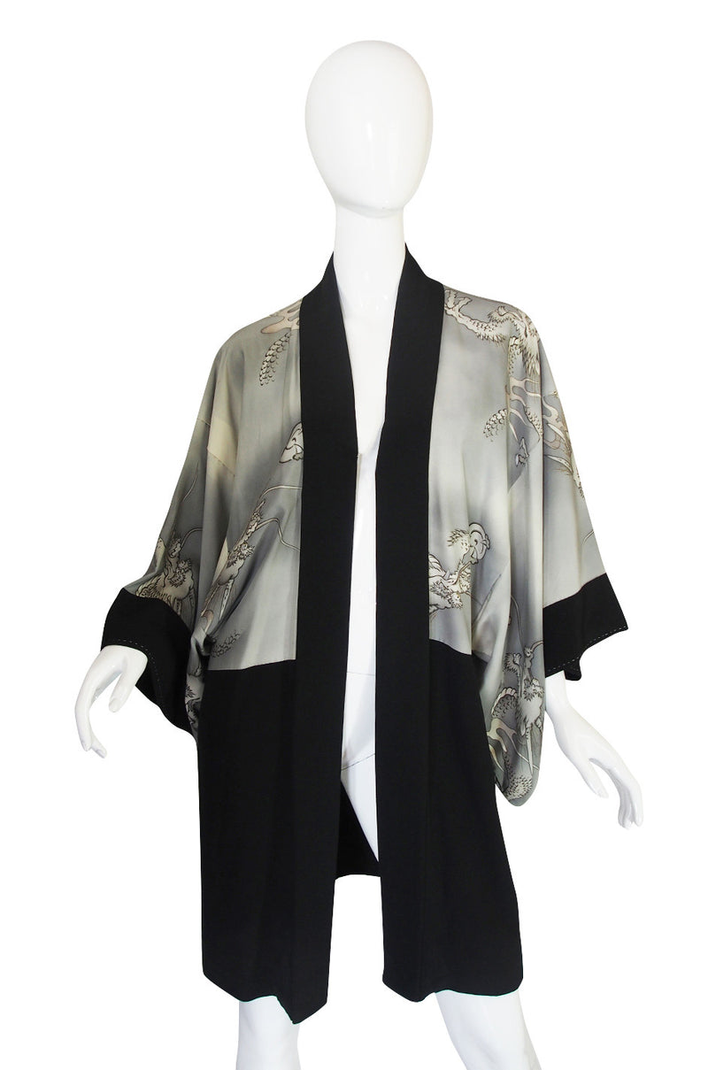 1950s Stylized Dragon Print Silk Kimono