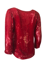 1980s Yves Saint Laurent Densely Covered Red Sequin Tunic Top