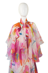 1970s Mignon Pink Halter Chiffon Gown