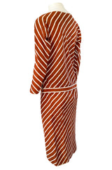 1980s Oscar de la Renta Rust and White Striped Silk Top & Skirt Set