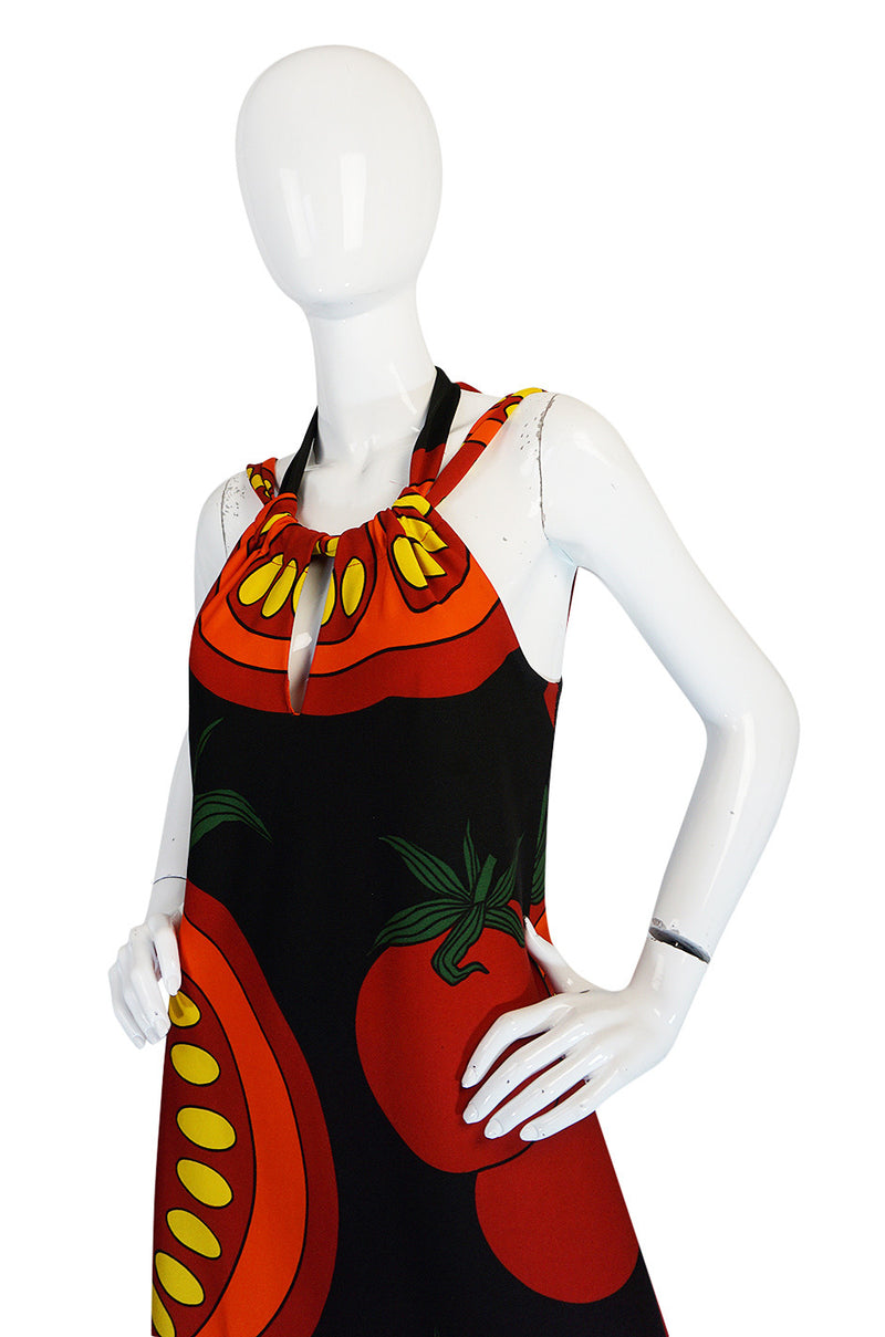 c1973 Lanvin Printed "Tomato" Halter Jersey Dress