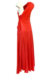 Documented 1973 Mollie Parnis One Shoulder Dipped Back Coral Jersey Dress