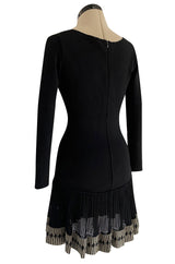 Early 1990s Azzedine Alaia Black Knit Mini Dress w Sheer Raised Edge Skirt & Boy Short Interior