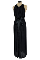 Incredible 1971-1973 Donald Brooks Backless Black Jersey Dress w Ribbon Ties