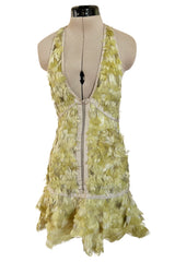 Exceptional Spring 2003 Gucci by Tom Ford Rare Runway Pale Yellow Feather Mini Dress