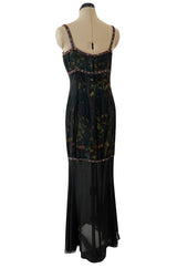 Striking Fall 1997 Chanel by Karl Lagerfeld Runway Watercolour Black Dress w Bead Detail