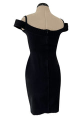 Documented Spring 1992 Azzedine Alaia Black Bodyt Hugging Knit Off Shoulder