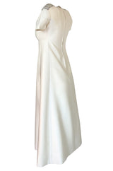 1960s Malcolm Starr Ivory Silk Dress w Rhinestone & Bead Adornments