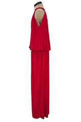 Spring 1982 Yves Saint Laurent Runway & Ad Campaign Red Jersey One Shoulder Dress