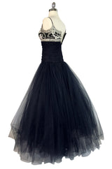 1980s Bellville Sassoon Appliqued Bodice & Princess Skirted Tulle Dress