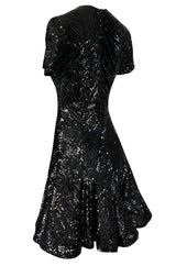 1980s Bob Mackie Heavily Beaded & Sequin Dress w Pink & Red Surprise Underskirt
