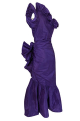 Spring 1982 Unlabeled Givenchy One Shoulder Purple Silk Dress