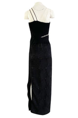1970s James Galanos Couture Textured Puff Silk One Shoulder Dress w Transparent Lace Inset