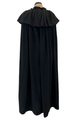 Fall 1977 Yves Saint Laurent Black Wool & Mohair Cape w Dramatic Collar