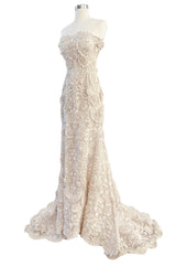 Spring 2008 Oscar De La Renta Embroidered Beaded Ribbon Work Floral Silk Organza Wedding Dress