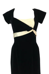 1950s Ceil Chapman Black Velvet & Ivory Silk Satin Wiggle Dress