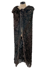 Beautiful Fall 1973 Yves Saint Laurent Soft Brown Fringed Chenille Knit Cape w Hood