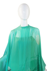 1970s Hanae Mori Silk Chiffon Bird Caftan