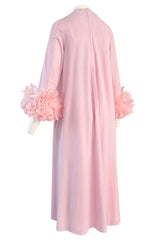 1960s Odette Barsa Loose & Easy Fitting Pink Caftan w Wide Pink Feather Cuffs