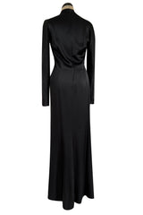 Chic Fall 2009 Christian Dior by John Galliano Black Silk Satin Dress w Asymmetrical Neckline