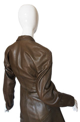 1980s Alaia Olive Leather Bustle Back Coat or Dress