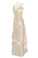Resort 2011 Valentino Runway Painted Low Back Daisy Dress w Ruffles & Flower Detailed Straps
