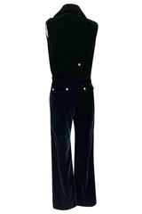 Brilliant 1971 Andre Courreges Black Velvet Jumpsuit w Silver Studs & Zip Front