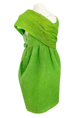 Spring 1988 Christian Lacroix Luxe Label Demi-Couture Lime Green Puff Silk Dress W Changeable Panel