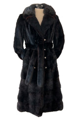 Gorgeous 1970s Christian Dior by Frederic Castet Rich Brown-Black Fur Coat w Tie Belt