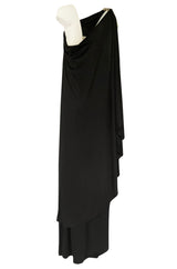c.1981 Bill Tice Multiple Ways To Wear Black Jersey One Shoulder Dress