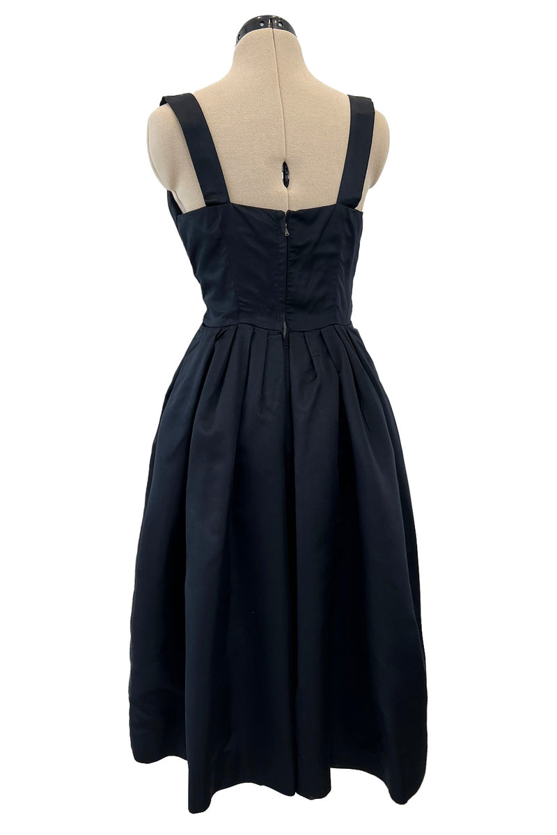 Prettiest 1950s Marshall Field Black Silk Cocktail Dress w Unusual Bodice Detailing