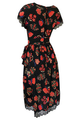 c.1974 Karl Lagerfeld for Chloe Dragon & Butterfly Printed Silk Day Dress