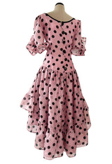 Rare Spring 1990 Yves Saint Laurent Mini Front Skirt Longer Back Pink & Black Dot Dress