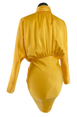 1980s Ady Couture Lausanne Yellow Bias Cut Silk Satin Two Way Tunic or Mini Dress