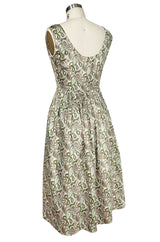 c.1954 Claire McCardell Green & Pink Print Cotton Sun Dress w Belt