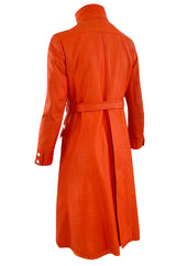 Iconic 1960s Andres Courreges Vivid Orange & White Vinyl Coat or Dress w Original Belt