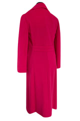 Gorgeous 1970s Unlabeled Top Stitched Knit Jersey Coat in a Bright Joyful Raspberry Coral Colour