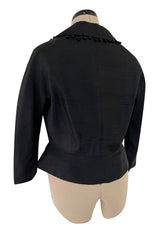 Gorgeous 1950s Unlabeled Black Silk Jacket w Silk Ball Fringe Detailing