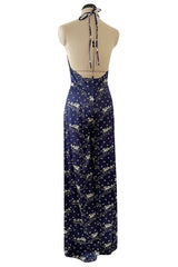 Insanely Good 1973 Biba by Barbara Hulanicki Blue Backless Horse Print Jumpsuit