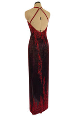 Cosmo Cover Documented Fall 1983 Bob Mackie Couture Red Glass Beaded & Silk Chiffon Halter Back Dress
