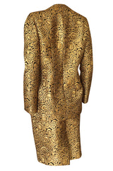 Fall 1991 Bill Blass Well Documented Gold Silk Brocade Jacket & Skirt Suit
