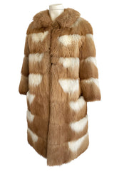 Custom Made c.1968- 1972 Christian Dior Two Toned Caramel & Cream Fluffy Sheepskin Fur Coat
