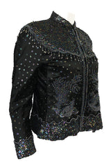 1980s Jenny Lewis Iridescent Beaded & Sequinned Black Silk Jacket
