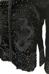 1980s Jenny Lewis Iridescent Beaded & Sequinned Black Silk Jacket