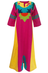 1960s Josefa Vibrant Pink and Primary Color Cotton Caftan Dress