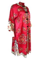 Gorgeous 1940s Light Red Silk Embroidered Asian Evening Coat