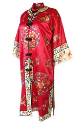 Gorgeous 1940s Light Red Silk Embroidered Asian Evening Coat