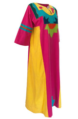 1960s Josefa Vibrant Pink and Primary Color Cotton Caftan Dress