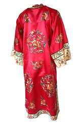 Gorgeous 1940s Light Red Silk Embroidered Asian Evening Coat